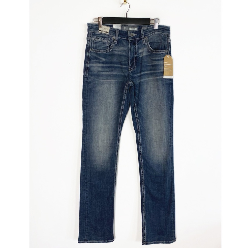 BKE NWT Mens Jake Straight Leg Dark Blue Denim Jeans Regular Fit size 32 XLong